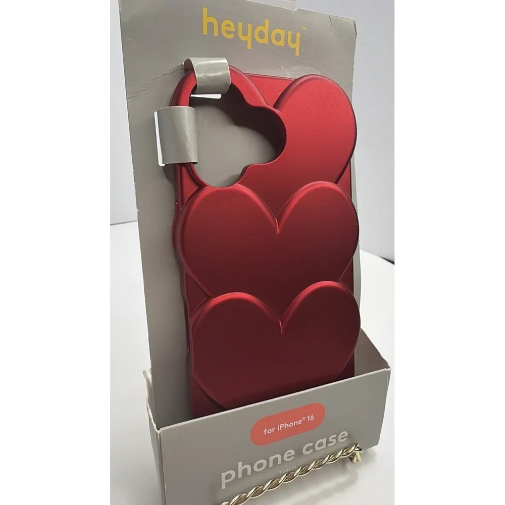 Heyday Red 3D Heart Phone Case for iPhone 16 Shockproof Protective Cover NEW